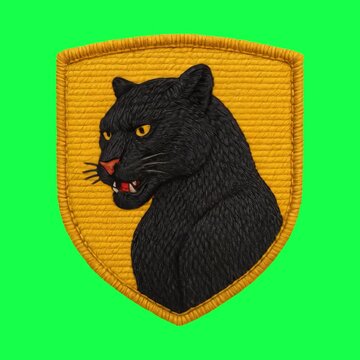 Embroidered panther patch design animation, transparent 4K video, green screen
