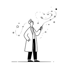 Person in lab coat with abstract lines and dots