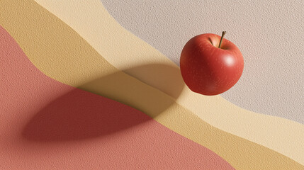 Red apple positioned on colorful wavy background representing gravity  