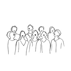 Line art illustration of a diverse group of people