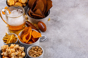 Beer and different snacks for Superbowl or football party