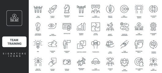 Comprehensive set of corporate and education, presentations, for growth business and communication, leadership, teamwork, representing icons signature training team projects vector illustration