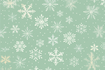 simple snowflakes isolated on mint green - a holiday christmas or winter background pattern