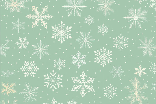 simple snowflakes isolated on mint green - a holiday christmas or winter background pattern