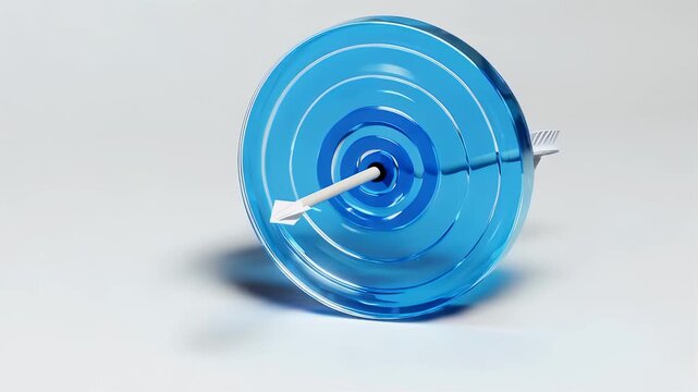 A blue target with an arrow through the bullseye, showcasing accuracy and precision on a bright white background