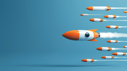 Fototapeta premium Corporate growth and leadership symbolized by rising rockets
