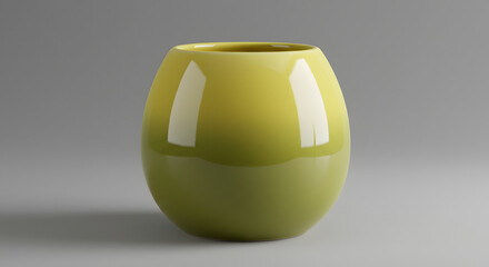 A modern and elegant chartreuse green ceramic vase with a glossy, reflective surface, featuring a smooth, rounded shape, against a simple grey background