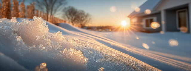 Sparkling snow with sunset light in a winter landscape