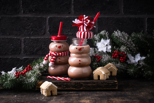 Hot chocolate or cocoa in shape of snowman - Powered by Adobe