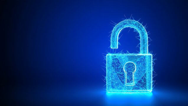 Digital Unlock Glowing Blue Padlock Security Cyber Safety Abstract Background