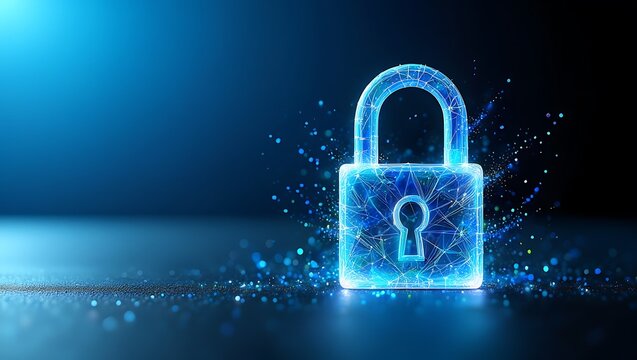 Futuristic glowing padlock with digital network concept for data protection