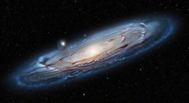 Spiral galaxy andromeda in deep space with bright core and starlit halo - Powered by Adobe