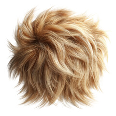 Fototapeta premium A close-up view of a tangled ball of light brown pet fur isolated against a white background, highlighting its messy and fibrous texture