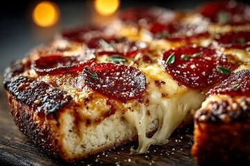 Fresh baked pepperoni pizza with golden crust high resolution picture