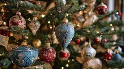 Fototapeta premium Decorated Christmas tree with ornaments