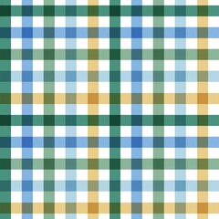 Seamless pattern of a plaid or gingham check in green, blue, and yellow