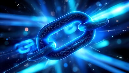 Abstract blue chain with circuit board design for digital security concept