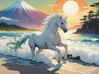 A thoroughbred sprinting at full speed.