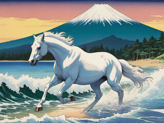 A thoroughbred sprinting at full speed.