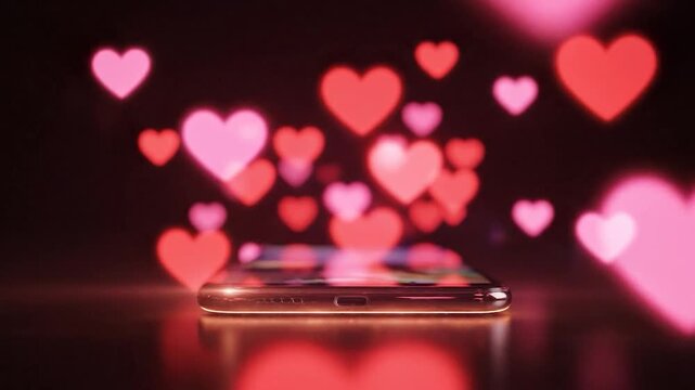 Smartphone with Floating Heart Emojis and Bokeh Lights. - Powered by Adobe
