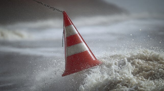 Special Marine Warning Cone at the Shoreline During Rough Weather Conditions