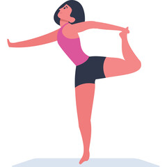 Woman In Pink Tank Top And Black Shorts Performing A Yoga Pose On White Background