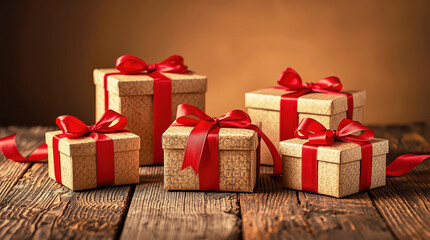 Fototapeta premium christmas gift boxes with red ribbon