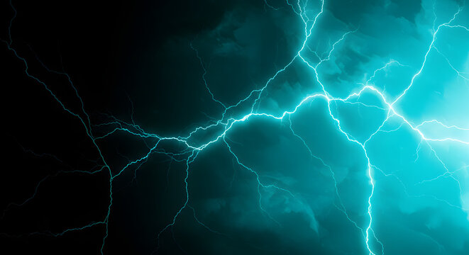 Dynamic blue lightning and electrical discharge illuminate a dark background, creating a powerful abstract representation of raw energy and electrifying force - Powered by Adobe