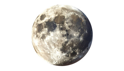 Naklejka premium A high-resolution depiction of Earth's natural satellite, showcasing its textured surface with craters and varying shades