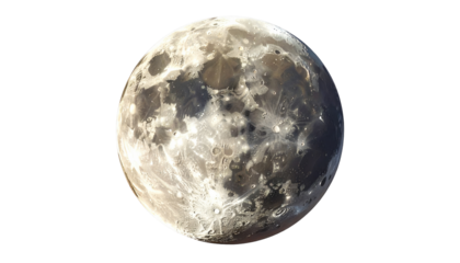 A high-resolution depiction of Earth's natural satellite, showcasing its textured surface with craters and varying shades
