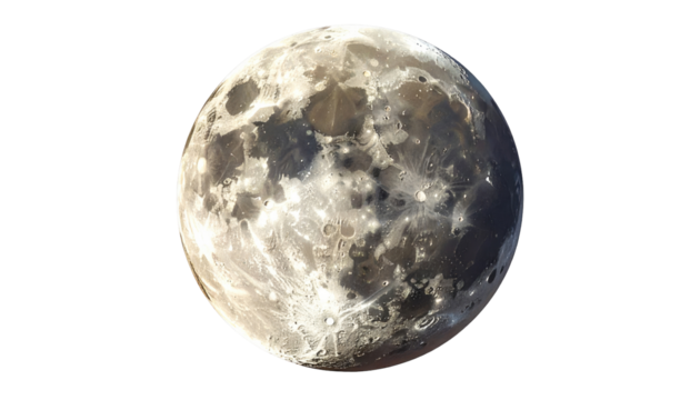 A high-resolution depiction of Earth's natural satellite, showcasing its textured surface with craters and varying shades