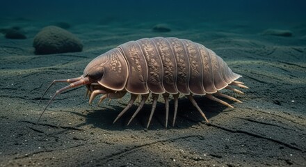 Deep-sea giant isopod exploring ocean floor
