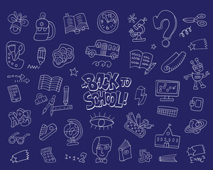 School education doodle set , hand drawn pencil drawings background
