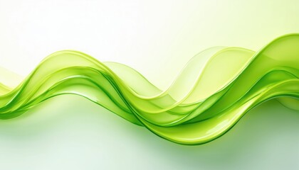 Obraz premium Abstract green wavy lines flow across white background. Smooth gradient curves create dynamic motion. Minimalist digital art suggests fluidity and organic forms for modern designs.