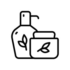 Natural cosmetics outline icon. Cream jar, container, bio skin care, body, face skin cream, moisturizer lotion. Paraben free. Organic cosmetics symbol. Vector isolated illustration.