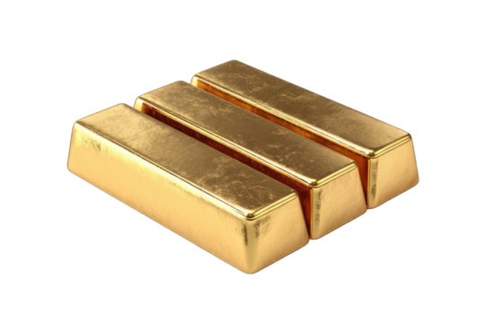 Three gold bars stacked, detailed texture