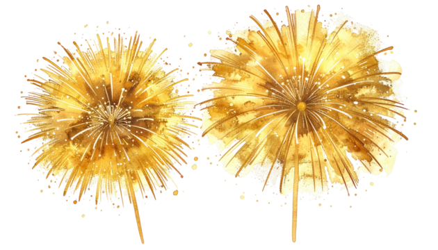 Watercolor illustration of two golden dandelions, showcasing fluffy seed heads and delicate stems, rendered against a black background