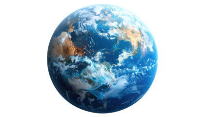 A stunning, photorealistic rendering of planet Earth, showcasing continents and oceans in vibrant colors against a dark backdrop