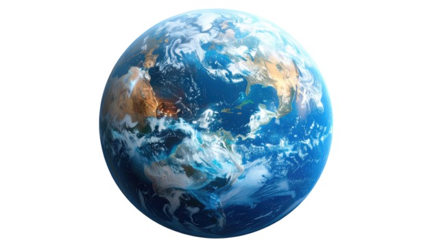 A stunning, photorealistic rendering of planet Earth, showcasing continents and oceans in vibrant colors against a dark backdrop