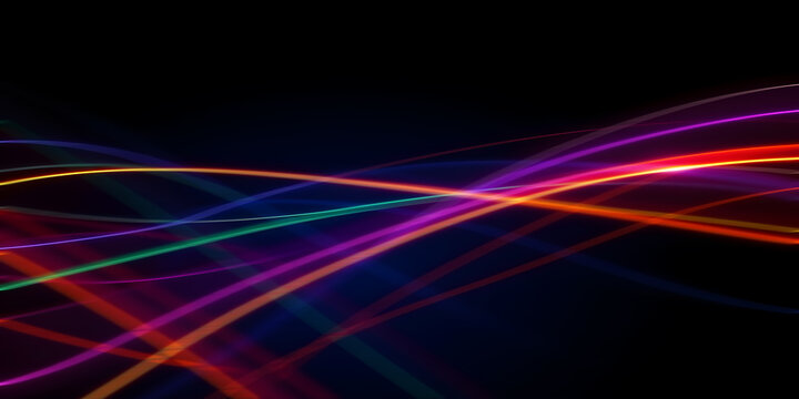 A smooth and elegant abstract background with soft waves of multicolored light on a dark background. A beautiful and modern rainbow light streak effect.