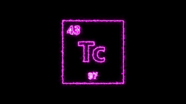 Technetium - periodic table element symbol hologram, chemical element Periodic Table, atomic weight element number ,glowing on black background in 4K.