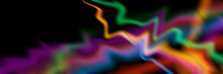 A vibrant and abstract background with flowing, zigzagging multicolored light trails. A creative and psychedelic composition with an energetic, distorted effect.