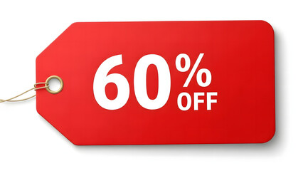 Red Sale Tag: Capturing the essence of significant savings, this vibrant red tag announces a compelling 60% off discount, a clear invitation to seize the moment