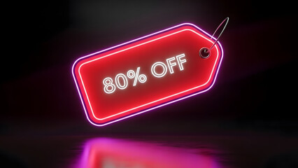 Neon Discount: A vibrant neon sign declares an 80% discount on a tag, perfect for capturing the excitement of shopping promotions and sales.