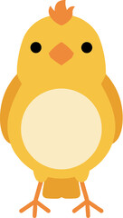 Adorable yellow baby chick cartoon character standing still.