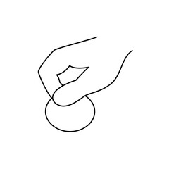Illustration of a hand holding a round object with fingers curved in a pinching gesture on white background