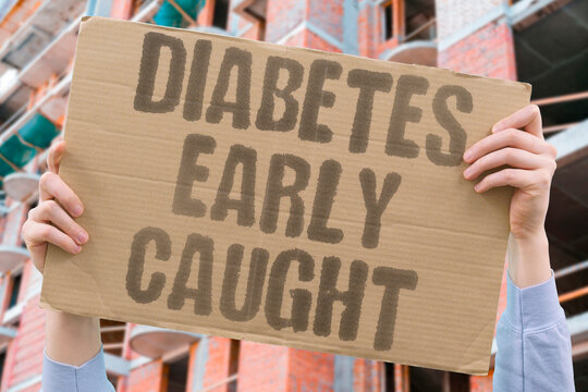 "Diabetes Early Caught" Prompt diagnosis of diabetes prevents complications. TESTING. GLUCOSE. DOCTOR. SCREENING. CONTROL.