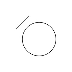 Minimalist graphic depicting a simple circle with a diagonal line positioned above it on a white background