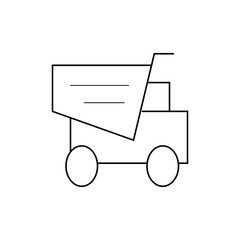 Simple line drawing of a dump truck with a raised bed and two visible wheels on a white background