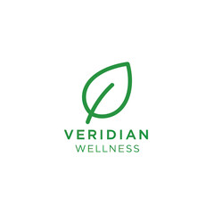 Veridian Wellness Logo Featuring Stylized Green Leaf Outline Design.
